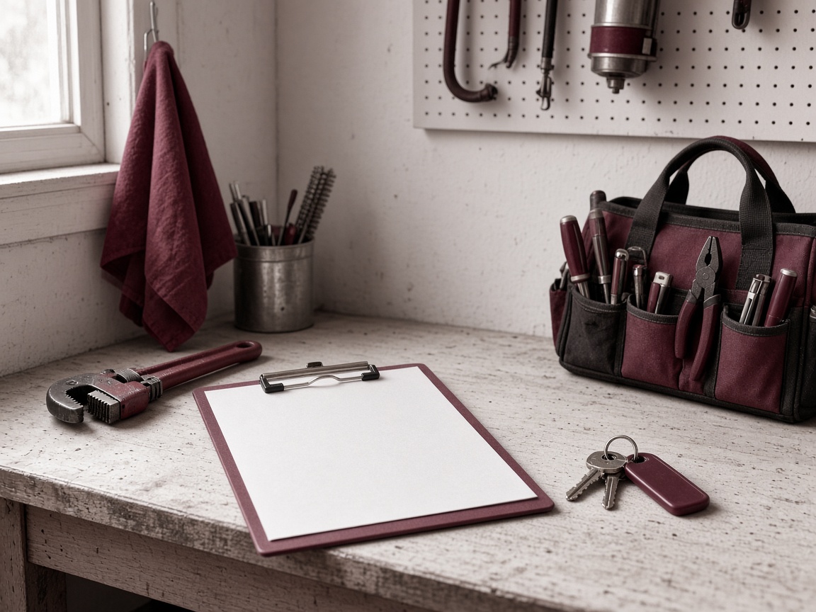 Contractor shop workbench with clipboard